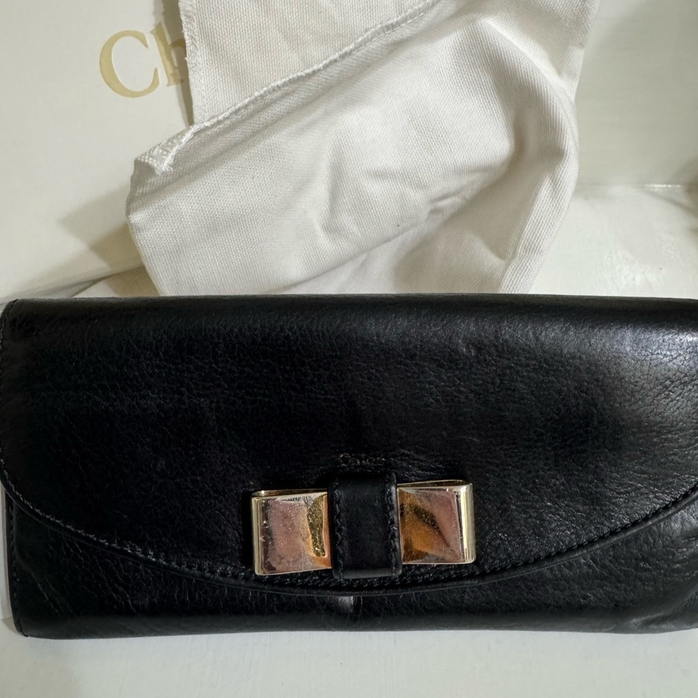 Chloe Black Leather Wallet/Clutch with Gold Accents